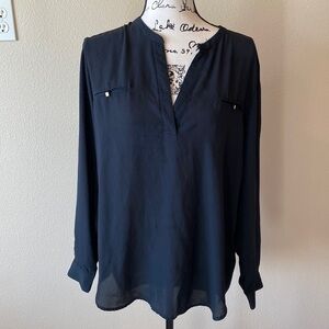 Semi sheer black top with gold accent